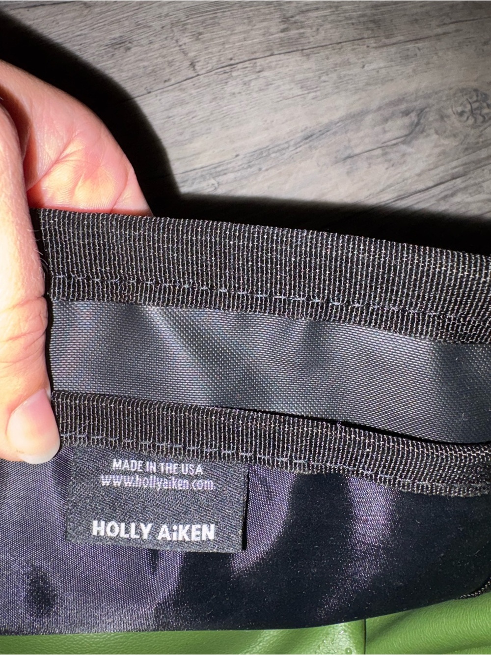 Holly Aiken Beige Crossbody Bag with Green Stripes and Burgundy Accents - Picture 5 of 7